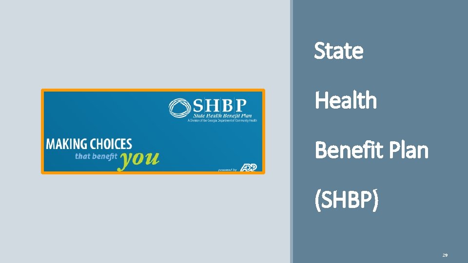 State Health Benefit Plan (SHBP) 29 