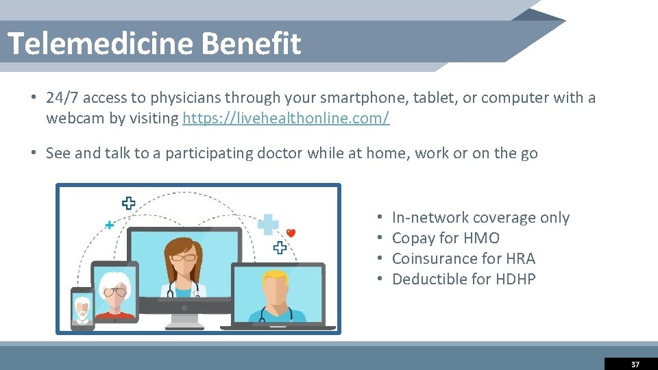 Telemedicine Benefit • 24/7 access to physicians through your smartphone, tablet, or computer with