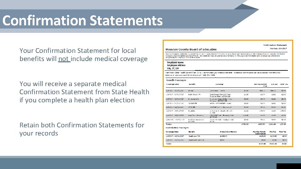 Confirmation Statements Your Confirmation Statement for local benefits will not include medical coverage You