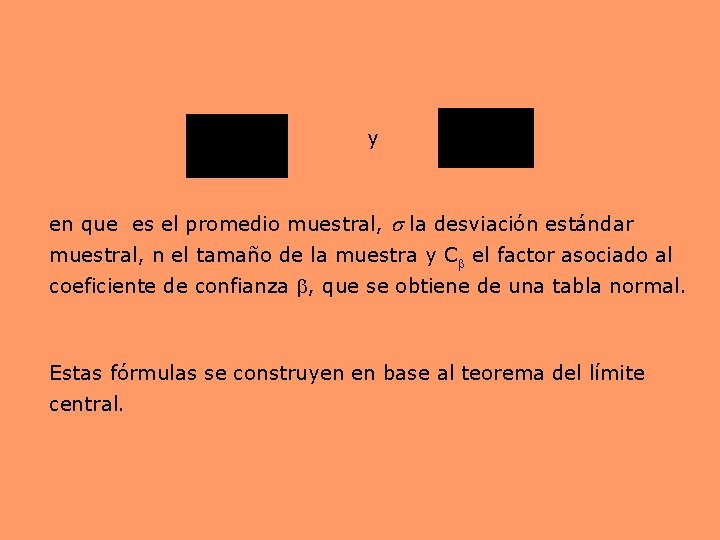 y en que es el promedio muestral, s la desviación estándar muestral, n el