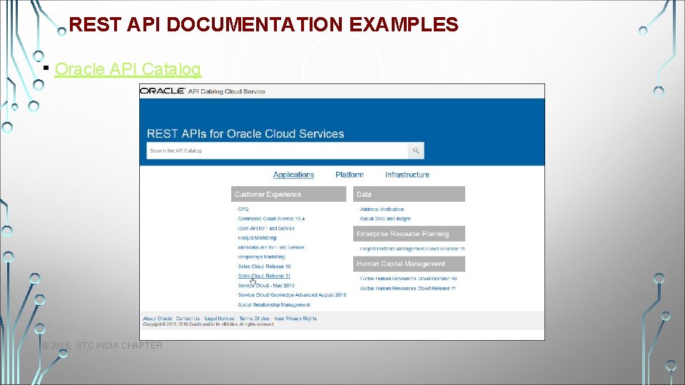 REST API DOCUMENTATION EXAMPLES ▪ Oracle API Catalog © 2016, STC INDIA CHAPTER 24