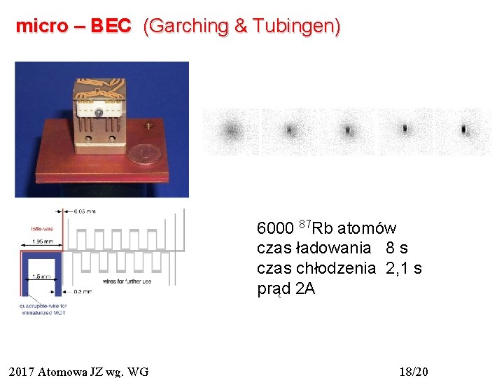 micro – BEC (Garching & Tubingen) 6000 87 Rb atomów czas ładowania 8 s