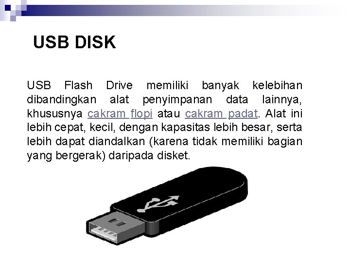 USB DISK USB Flash Drive memiliki banyak kelebihan dibandingkan alat penyimpanan data lainnya, khususnya