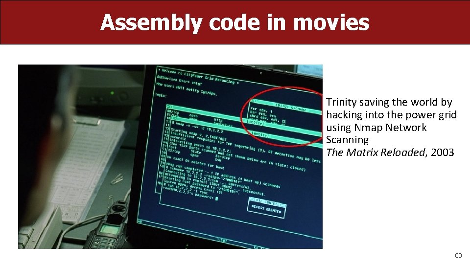Assembly code in movies Trinity saving the world by hacking into the power grid