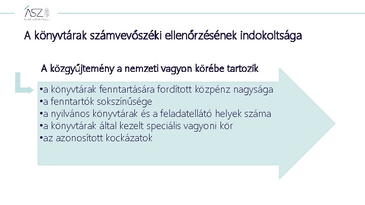 A könyvtárak számvevőszéki ellenőrzésének indokoltsága A közgyűjtemény a nemzeti vagyon körébe tartozik Szabá lyszer