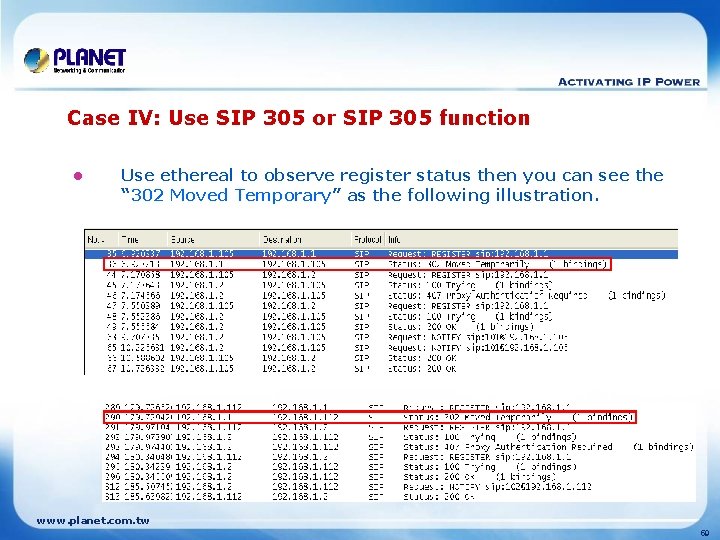 Case IV: Use SIP 305 or SIP 305 function l Use ethereal to observe