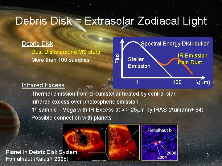 Debris Disk = Extrasolar Zodiacal Light • Debris Disk • Infrared Excess – –