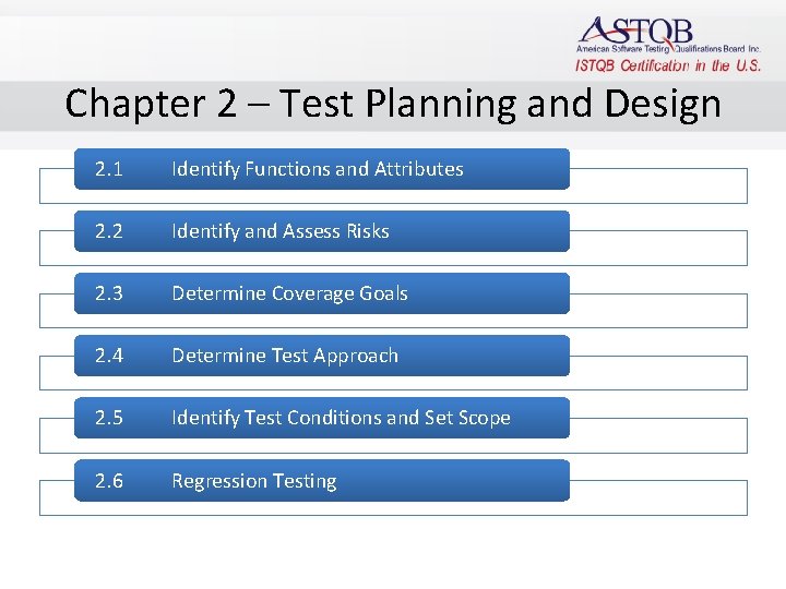 Chapter 2 – Test Planning and Design 2. 1 Identify Functions and Attributes 2.