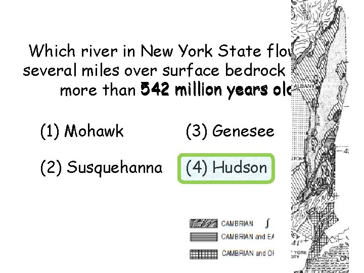 Which river in New York State flows for several miles over surface bedrock that