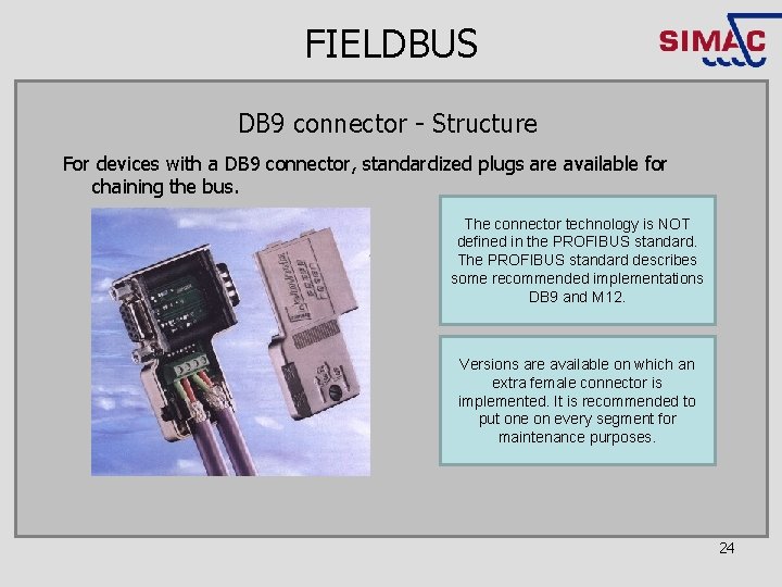 FIELDBUS DB 9 connector - Structure For devices with a DB 9 connector, standardized