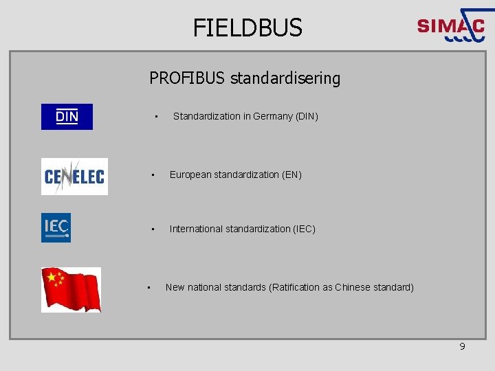 FIELDBUS PROFIBUS standardisering • • Standardization in Germany (DIN) • European standardization (EN) •