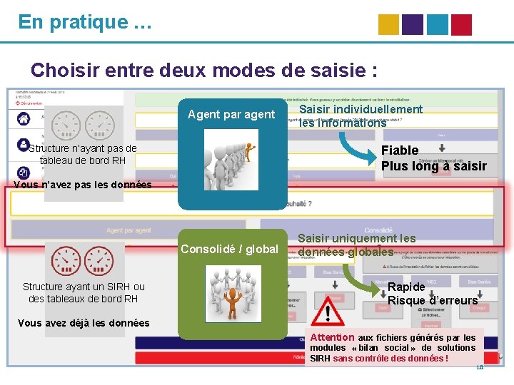 En pratique … Choisir entre deux modes de saisie : Agent par agent Structure