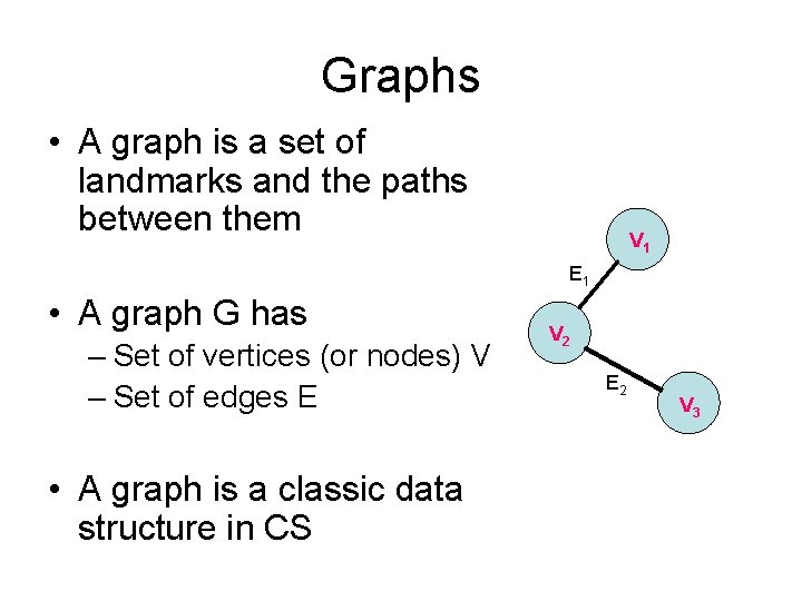 Graphs • A graph is a set of landmarks and the paths between them