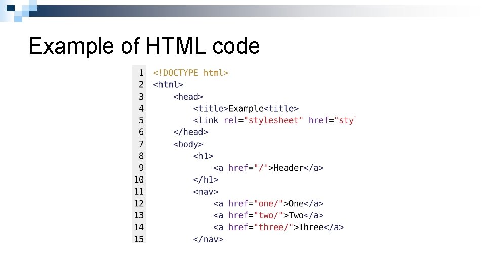 Example of HTML code 