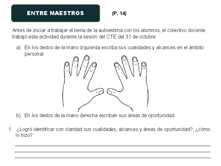 ENTRE MAESTROS (P. 14) Antes de iniciar a trabajar el tema de la autoestima