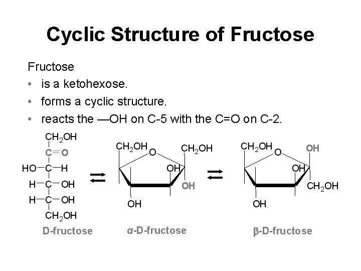 Cyclic Structure of Fructose • is a ketohexose. • forms a cyclic structure. •