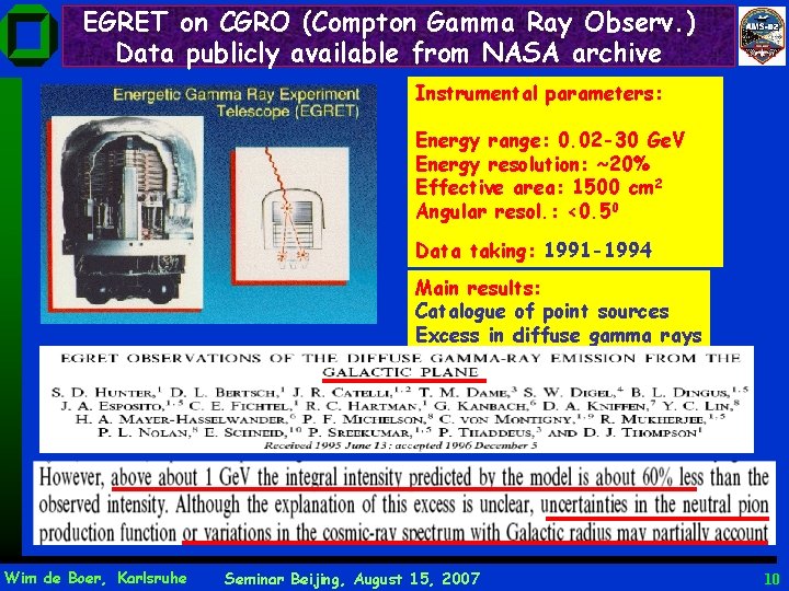 EGRET on CGRO (Compton Gamma Ray Observ. ) Data publicly available from NASA archive