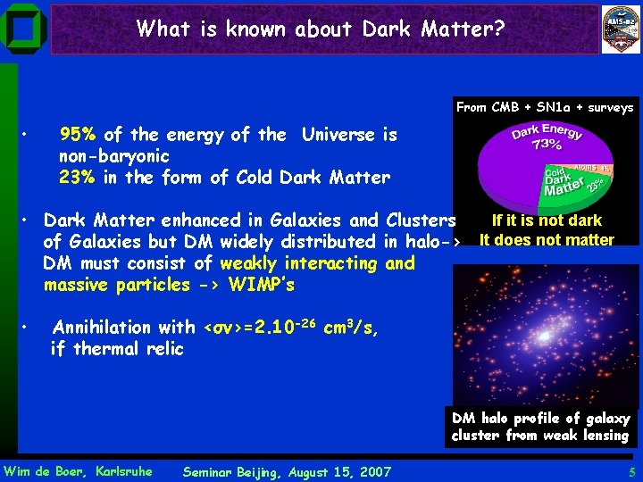 What is known about Dark Matter? From CMB + SN 1 a + surveys
