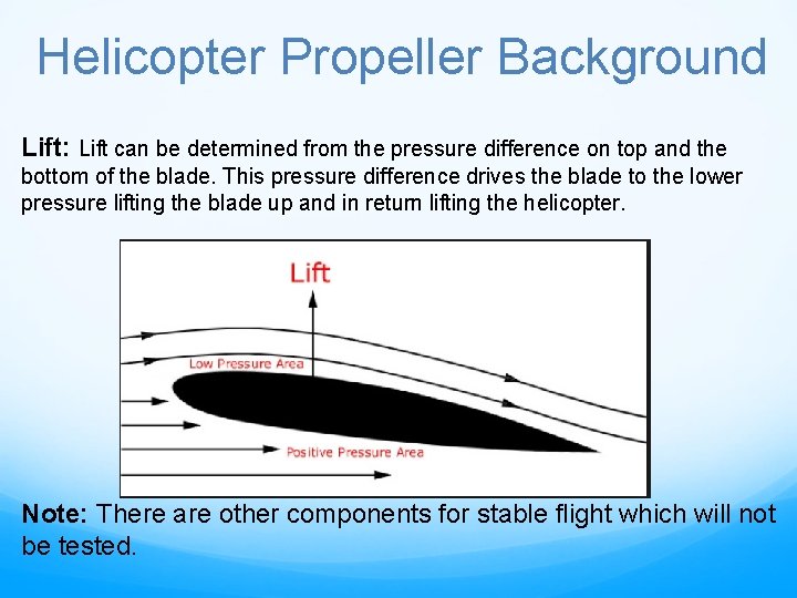 Helicopter Propeller Background Lift: Lift can be determined from the pressure difference on top