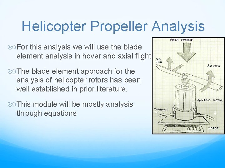 Helicopter Propeller Analysis For this analysis we will use the blade element analysis in