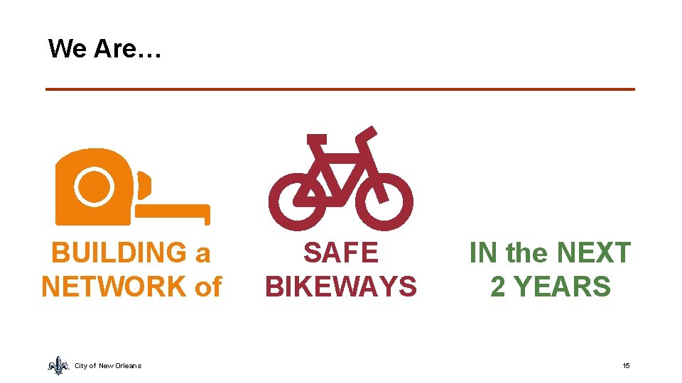 We Are… BUILDING a NETWORK of City of New Orleans SAFE BIKEWAYS IN the