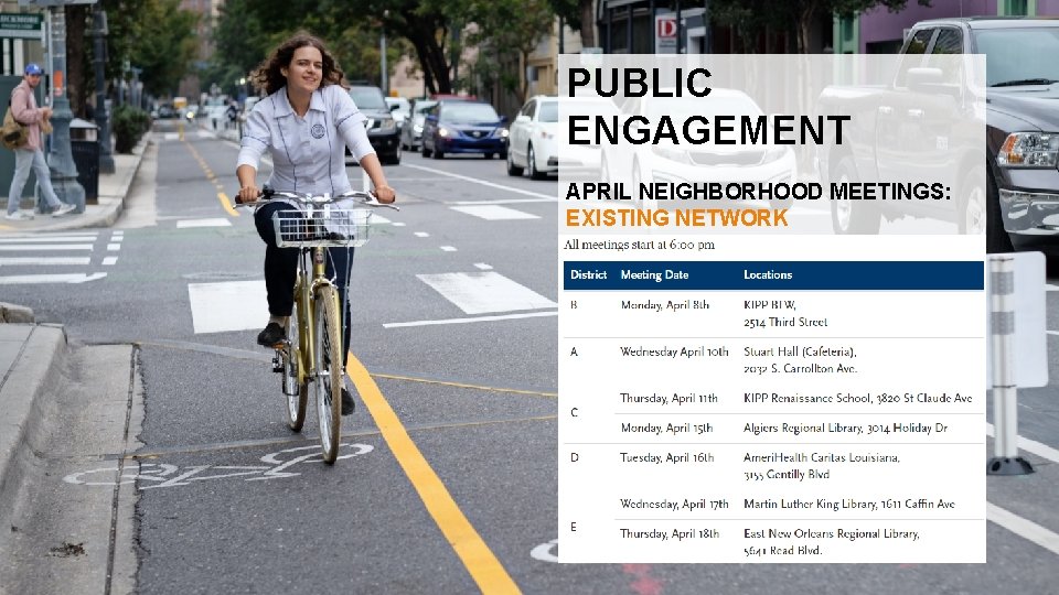 PUBLIC ENGAGEMENT APRIL NEIGHBORHOOD MEETINGS: EXISTING NETWORK 