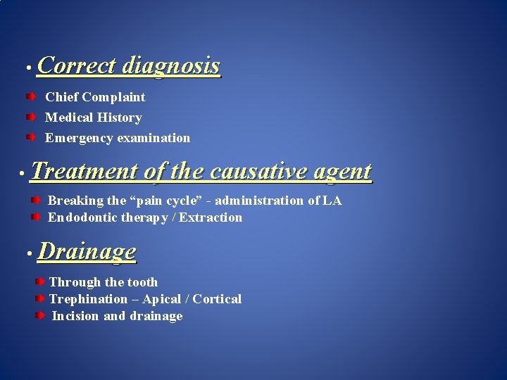  • Correct diagnosis Chief Complaint Medical History Emergency examination • Treatment of the