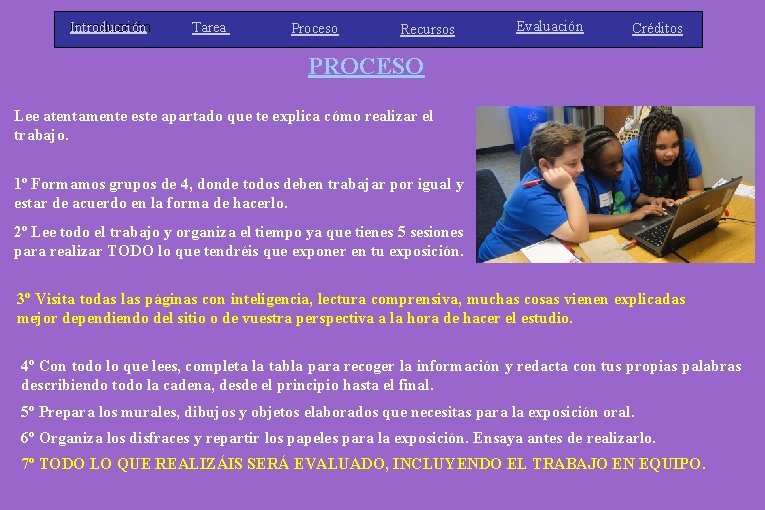 Introducción Tarea Proceso Recursos Evaluación Créditos PROCESO Lee atentamente este apartado que te explica