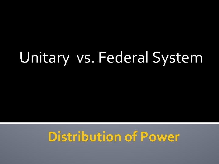 Unitary vs. Federal System Distribution of Power 