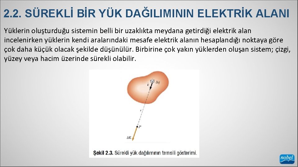 2. 2. SÜREKLİ BİR YÜK DAĞILIMININ ELEKTRİK ALANI Yüklerin oluşturduğu sistemin belli bir uzaklıkta