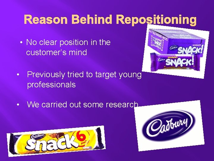 Reason Behind Repositioning • No clear position in the customer’s mind • Previously tried