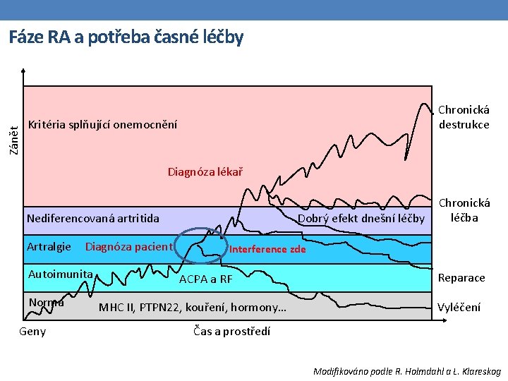 Zánět Fáze RA a potřeba časné léčby Chronická destrukce Kritéria splňující onemocnění Diagnóza lékař