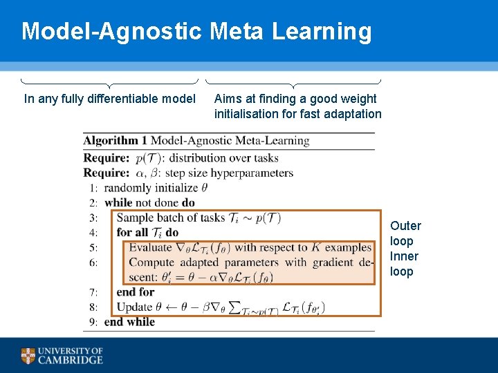 Model-Agnostic Meta Learning In any fully differentiable model Aims at finding a good weight