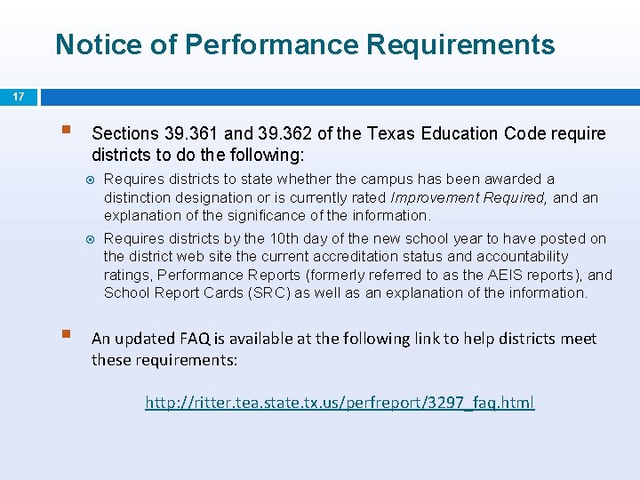 Notice of Performance Requirements 17 § § Sections 39. 361 and 39. 362 of