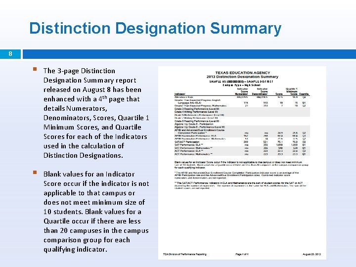 Distinction Designation Summary 8 § § The 3 -page Distinction Designation Summary report released