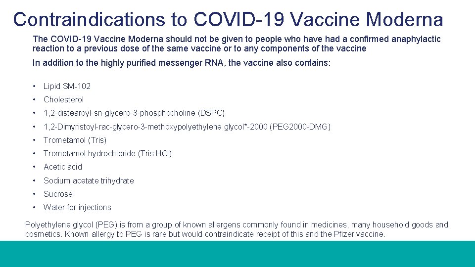 Contraindications to COVID-19 Vaccine Moderna The COVID-19 Vaccine Moderna should not be given to