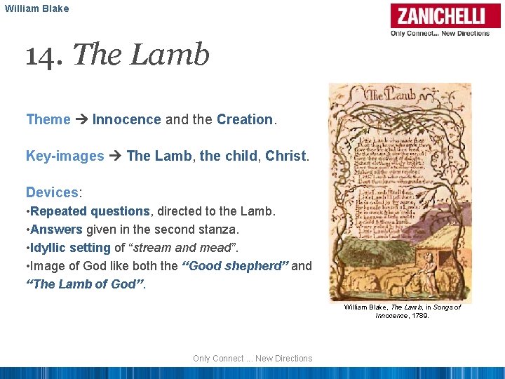 William Blake 14. The Lamb Theme Innocence and the Creation. Key-images The Lamb, the