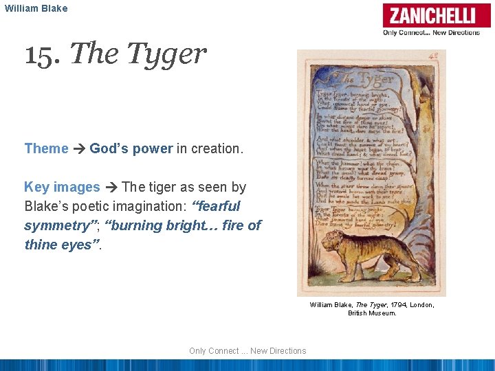 William Blake 15. The Tyger Theme God’s power in creation. Key images The tiger