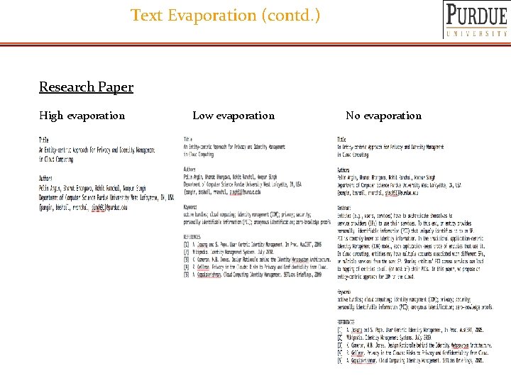 Text Evaporation (contd. ) Research Paper High evaporation Low evaporation No evaporation 