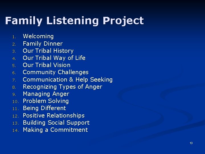 Family Listening Project 1. 2. 3. 4. 5. 6. 7. 8. 9. 10. 11.