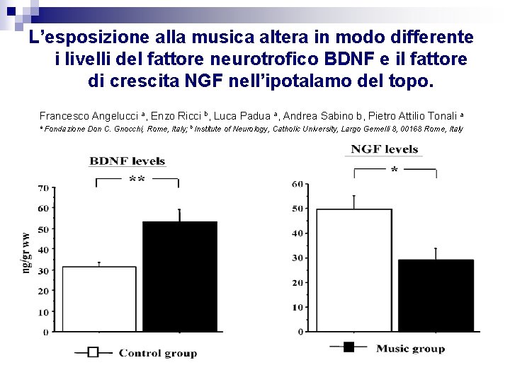 L’esposizione alla musica altera in modo differente i livelli del fattore neurotrofico BDNF e