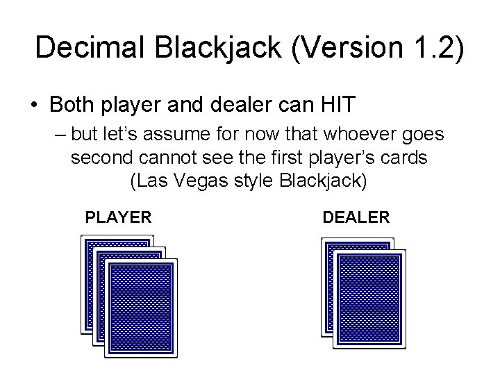 Decimal Blackjack (Version 1. 2) • Both player and dealer can HIT – but