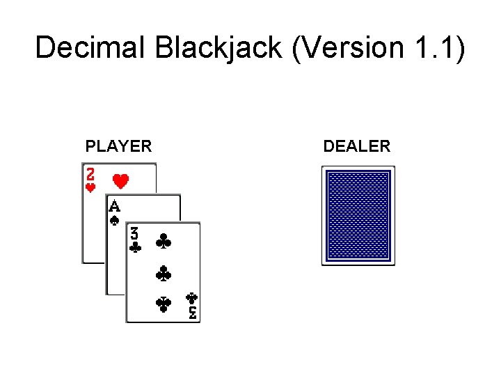 Decimal Blackjack (Version 1. 1) PLAYER DEALER 