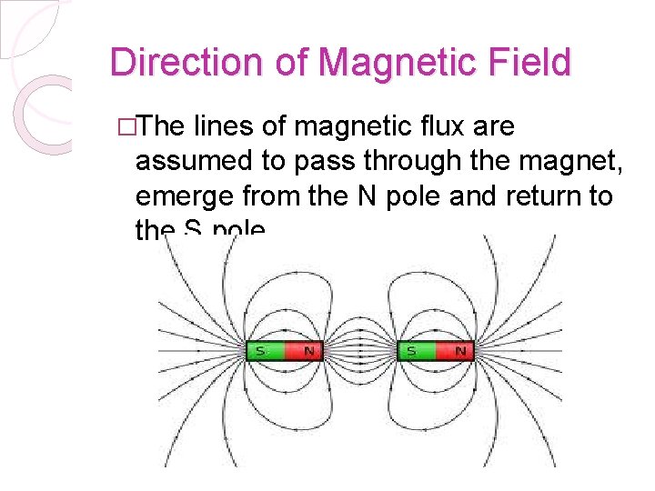 Direction of Magnetic Field �The lines of magnetic flux are assumed to pass through