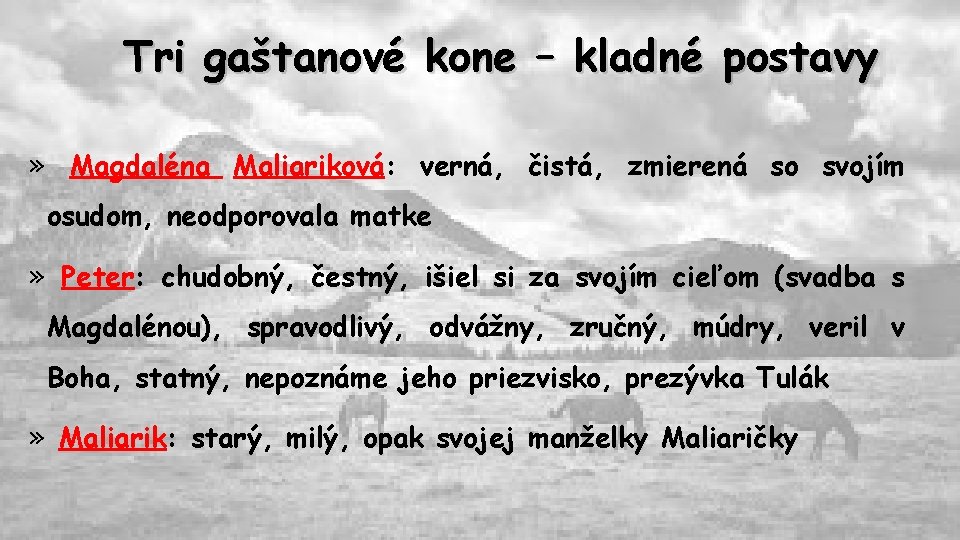 Tri gaštanové kone – kladné postavy » Magdaléna Maliariková: verná, čistá, zmierená so svojím