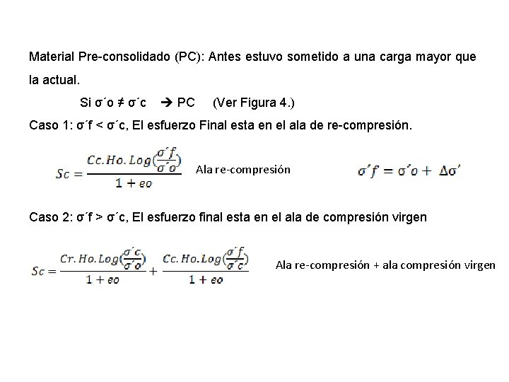 Material Pre-consolidado (PC): Antes estuvo sometido a una carga mayor que la actual. Si