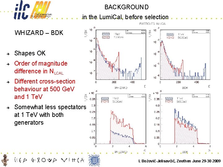 BACKGROUND in the Lumi. Cal, before selection WHIZARD – BDK Shapes OK Order of