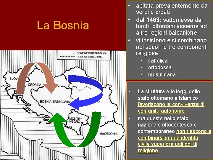 La Bosnia • abitata prevalentemente da serbi e croati • dal 1463: sottomessa dai