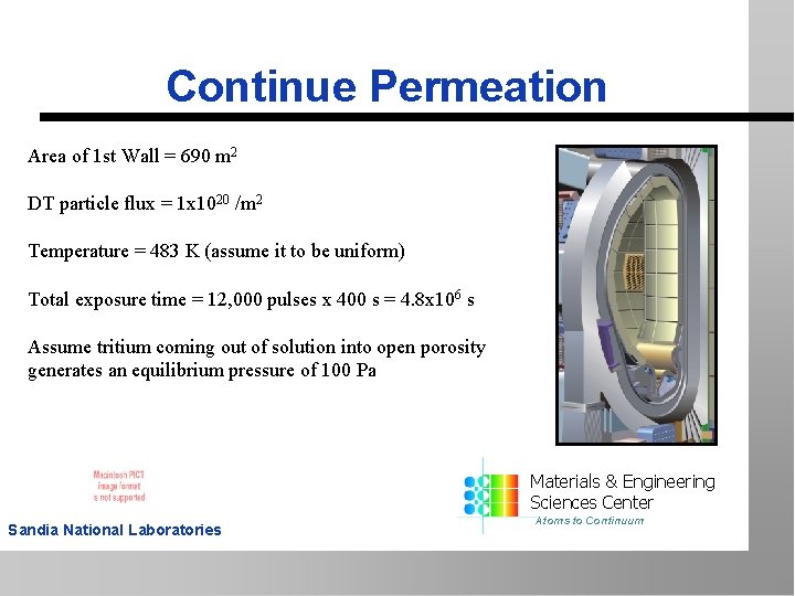 Continue Permeation Area of 1 st Wall = 690 m 2 DT particle flux