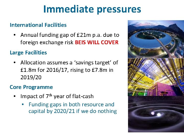 Immediate pressures International Facilities • Annual funding gap of £ 21 m p. a.